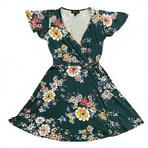 Floral Faux-Wrap Dress in Green by BCX Dress - size small